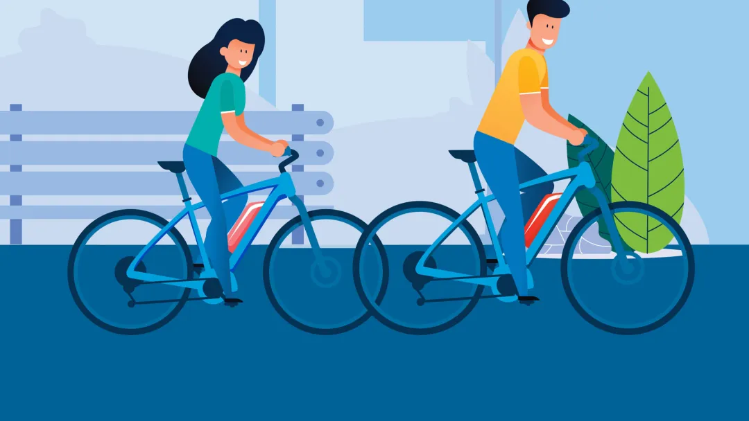 Animation of a man and woman riding bikes