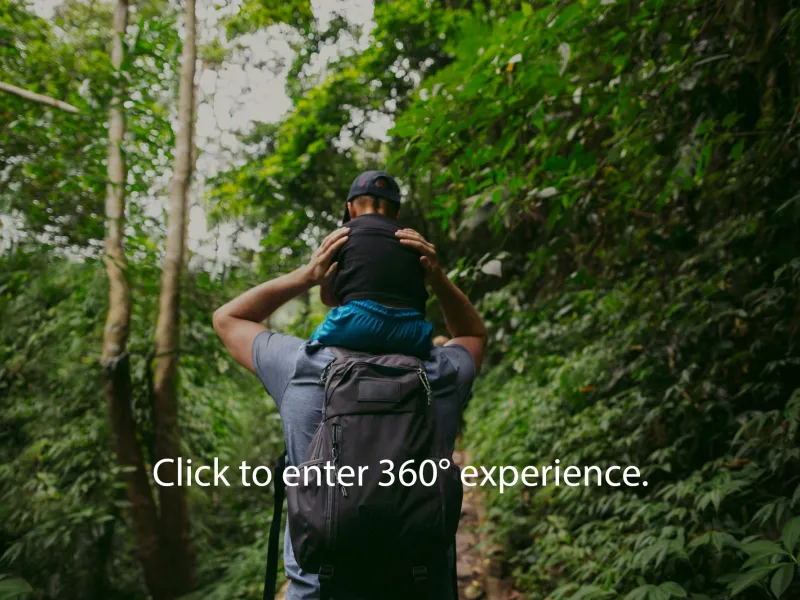 Father and son hiking in forest