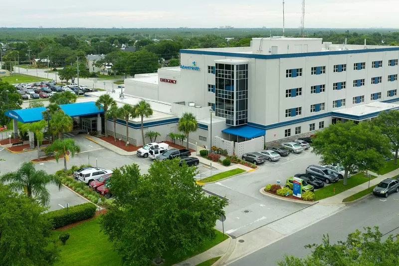 A bird's eye view of the AdventHealth New Smyrna building